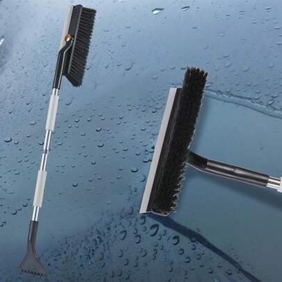 1件装 WinterPro 三合一多功能除雪工具，不锈钢冰刮刀和雪铲带刷子，手动操作，适用于汽车和家庭使用