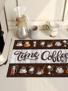 1 pieza Alfombrilla absorbente con diseño de café, Alfombrilla decorativa para máquina de café de cocina, Alfombrilla hecha a mano para escurrir cafeteras, Alfombrilla para piso de cocina, Alfombrilla para mesa de comedor, Alfombrilla para secar platos en encimera de cocina, Alfombrilla para desayuno, Alfombrilla antideslizante resistente al calor, Alfombrilla de secado de diatomita, Oculta manchas, Alfombrilla de cocina súper absorbente, Fácil de limpiar para escurridor de platos, Adecuada para cocina, mesa de comedor, cafetería, bar, vacaciones, fiestas, decoración del hogar, regalos festivos - Multicolor - Ver 3