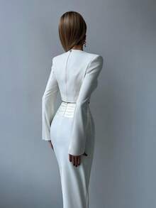 Top de damă cu mânecă lungă, guler rotund, casual, de iarnă, design convenabil cu fermoar la spate pentru o purtare ușoară, stil elegant, potrivit pentru naveta la birou, întâlniri, sărbători și petreceri.