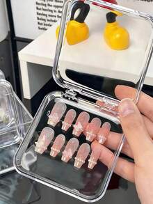 10个装透明空美甲片包装盒，批发便携式75x75mm亚克力美甲片收纳展示盒，美甲用品（仅含盒子，不含美甲片）