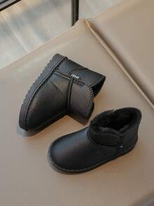 1 Pair 2025 New Toddler/Kids Anti-Slip Waterproof Soft Sole Thermal Lined Snow Boots - Black - View 2