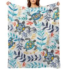 Gouache Sea Turtle Serenity Throw Blanket Plaid Soft Plush Plaid For Decorative Sofa For Winter Blankets - 黑色 - 查看 1