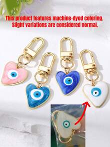 Heart-Shaped Boho Style Blue Evil Eye Keychain, Vintage Bag Charm, Cute Keyring For Wallet, Backpack, Car Keys, Earphone Case, Women Gift - Fashionable Amulet, Perfect Gift For Friends, Lovers, Couples - Car Earphone Case Accessory With Heart Symbol, Ideal Gift For Friends And Family, Keychain, Earphone Case, Bag Charm - Multicolor - View 3