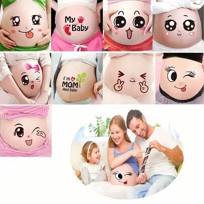 9 st/set roliga graviditetsmage-klistermärken - söta mammaklistermärken för att fira graviditet, perfekta för fotominnen och oförglömliga presenter, lämpliga för babyshower, påsk, för både pojke och flicka