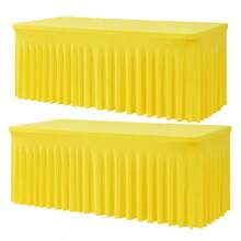 1pc/2pcs Rectangular Pleated Spandex Tablecloth, White/Black/Champagne, Wrinkle-Resistant & Washable, Solid Color Patio Table Cover For Wedding, Party, Christmas, Birthday