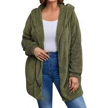 Chaqueta con capucha de forro polar suave cremallera completa para mujer fitness fuera de oficina, ligera clida manga larga, abrigo exterior, prenda cmoda - Verde militar + 2XL - Ver 1