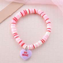 5 piezas Pulsera de letras con forma de corazón de dulce y lindo color caramelo, pulsera elástica de cuentas de arcilla polimérica rosa en forma de corazón conversación, "Sé mía", "Abrázame", pulsera de pareja para fiesta de vacaciones, mujer, hija, mejor amiga, regalo del Día de San Valentín, Día de Galentine, aniversario, baile de graduación, propuesta