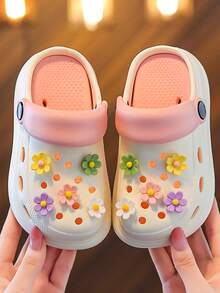 Zapatos con suela gruesa y agujeros para niños, con diseños lindos aptos para uso interior/exterior, sandalias casuales para niñas, zapatos de playa multifuncionales y cómodos antideslizantes, pantuflas de niños medianos/grandes con suela de EVA suave y transpirable, zapatos de jardín - Rosa - Ver 9