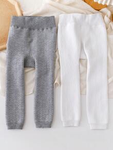 2条装女童纯色加厚加绒打底裤，休闲修身冬季裤，适合5℃以下气温，日常百搭。 - 彩色 - 查看 1