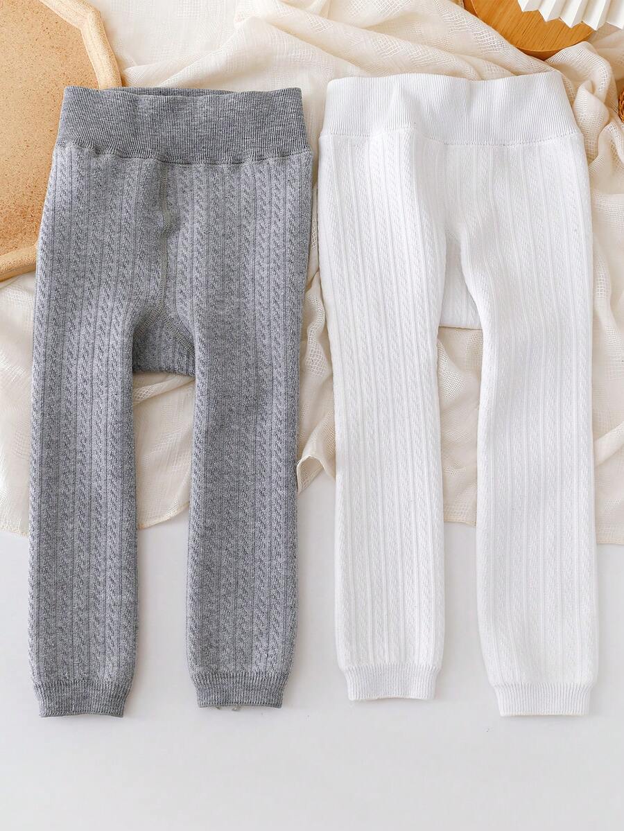 2条装女童纯色加厚加绒打底裤，休闲修身冬季裤，适合5℃以下气温，日常百搭。 - 彩色 - 查看 1