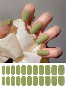 22/44/66/88片装免烤灯软胶美甲贴纸，简约纯色美甲按压式贴纸，哥特风闪粉全覆盖美甲贴纸，多种尺寸可选，黑色、白色、红色、圣诞节、万圣节、深绿色、粉色、黄色、香槟金等多种颜色。 - 彩色 - 查看 50