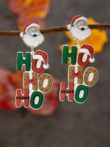 زوج من أقراط المتدلية بشكل سانتا "هوهوهو" من الأكريليك، أقراط متدلية عيد الميلاد أنيقة للنساء، هدية مجوهرات احتفالية لعطلة الشتاء 2025 - أقراط سانتا كلوز HO - مشاهدة 2