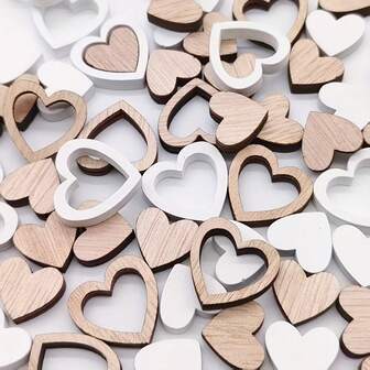 36/72pcs Party Decoration Sets, Wooden Heart Hollow And Solid Mixed, Red With White Or Natural With White, Use For Wedding Season Party Decoration For Wedding Event & Party Supplies