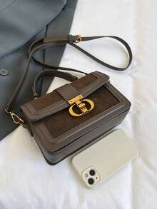 Minimalist Solid Color Vintage Patchwork Matte Faux Suede Handbag, Compact Unique Design With Exquisite Hardware, Fashionable Elegant Ladies Shoulder Bag Suitable For Commuting, Shopping, Dating, Gifting, Photography And Other Occasions - Coffee - View 11