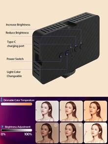 1 PC RGB LED Video Light - Portable, Rechargeable Camera Panel With 0-360° Full Color Range, CRI 95+, Adjustable Temperature 2500-9K000K For Vlogging, Photography & Video Conferencing