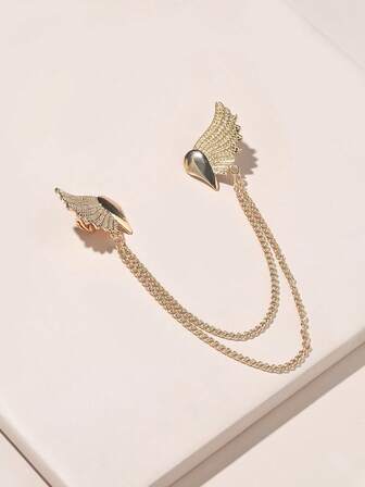 1件翅膀形状链式领针，简约领饰，男女皆宜的欧美风格设计，独特的天使翅膀领针，衬衫领链，胸针