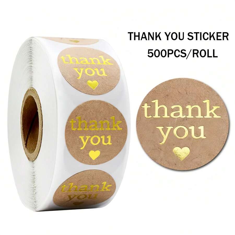 1 Roll Thank You Stickers, Self-Adhesive Stickers Suitable For Birthday, Wedding, Party, Gifts, Envelope Sealing, Baking Labels And Other Surface Decorations