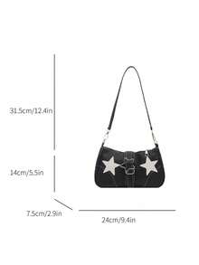 حقيبة كروس بودي كاجوال للنساء، مزينة بالنجوم، قابلة للتعديل، حقيبة كتف، سعة كبيرة، حقيبة يد عتيقة للتنقل - الأسود - مشاهدة 7