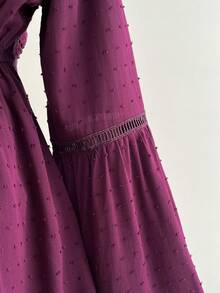 Rusttydustty Top feminino estilo boémio com renda, patchwork, manga sino e laço na cintura - roxo - Ver 10