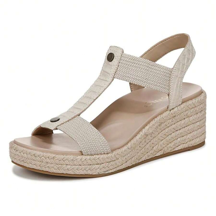 VIONIC Womens Calera Espadrille Wedge Sandal - Cream Snake Leather/Fabric - 棕色 - 查看 1