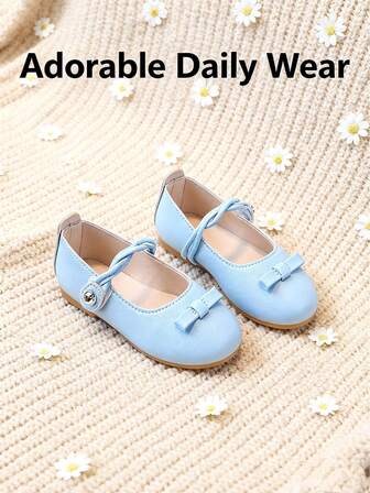 1 Pair Girls' Solid Color Flat Mary Jane Shoes, Low Vamp Bowknot Design, Multiple Colors Available