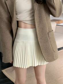 白色褶皱羊毛A字迷你裙，防闪光，百搭，女士，秋冬款