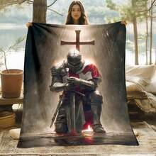 1 Piece Medieval Blanket - Medieval Castle Decoration, One-Knee-Knocking Pattern - Soft Flannel Bedspread - 280g Lightweight All-Season Sofa, Bed, Camping, Office Throw Blanket - History And Fantasy Enthusiasts - Dark Tone Home Decor (Brown//Black/White/Beige) - Digital Printed Fleece Fabric With And Shield Design - Suitable Living Room And Travel Use