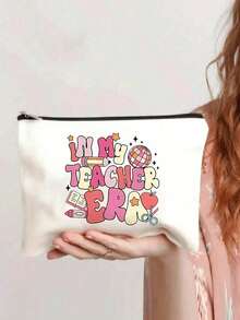 In My Teacher Era Cute Letter Print Cosmetic Bag, Makeup Bag, Storage Bag, Christmas Makeup Storage Bag, Toiletry Bag, Clutch Bag, Lightweight Foldable Storage Bag, Suitable For Personal Travel Cosmetics Storage, Gift For Christmas, Birthday, Thanksgiving, Mother's Day, Gift For Friends, Teacher, Birthday Gift School Supplies Travel Essentials Make Up Bag Holiday Essentials Makeup Bags Makeup Pouch Makeup Organizer Holiday Winter 2024 - Multicolor - View 19