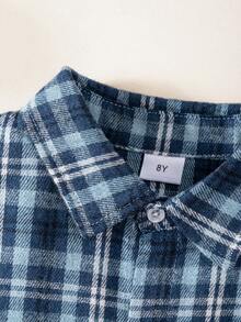 Camisa Xadrez Vermelha e Preta de Manga Longa, Estilo Casual de Rua para Menino - Azul - Visão 5