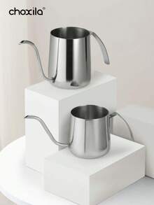 1 Peça Chaleira de Café de Derramamento de Precisão, Aço Inoxidável, Com Design Estilizado, Minimalista Preto e Prata, Bico Longo e Estreito, Perfeita para Preparo de Café, Chaleira de Gotejamento Manual para Uso Diário em Casa e Café - Pote - Visão 4