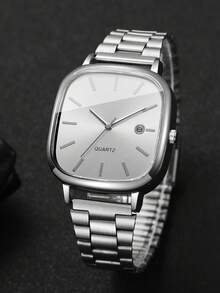 2pcs/Set Fashionable Couple Minimalist Dial Calendar Quartz Wrist Watches, Classic Stylish Precise (Excluding Watch Box) - Silver - View 5