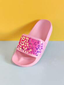 Girls' Glitter Fashion Casual Slippers, Soft & Comfortable Shiny Flat Slides, Suitable For Indoor & Outdoor Wear, All Seasons - Pink - View 8