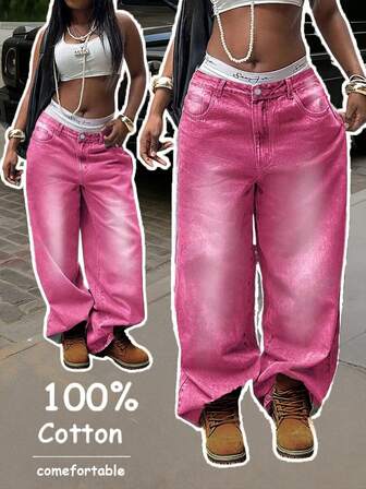 Women's Autumn Y2K Washed Vintage Wide Leg Jeans, Casual Street Style
