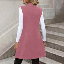 Chaleco largo de lana para mujer, chaqueta sin mangas, abrigo de otoo e invierno, con botones, para negocios, casual, con bolsillos - A1- rocío + M - Ver 5