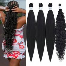 1b Black Braiding Hair Pre Stretched With Boho Curls 26 Inch Deep Ocean Wave Crochet Curly Bohemian Wavy Braiding Hair For Boho Braids 4 Packs,1BBlackBohoBraidingHair4Packs - 1B黑色波西米亞風編發4包 - 查看 1