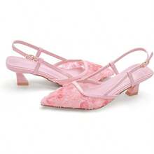 Close Toe Pump Shoes For Women Pointed Toe Slingback Flowers Floral Kitten Heels Sandals Dressy Heeled Sandals Wedding Bridal Dressy ShoesChristmas - 網狀粉紅色 - 查看 1