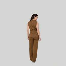 Conjunto Calça Pantalona E Blusa Gola Alta Cinto Amarração Elegante Hz Con-0012 - Marrom - Visão 7