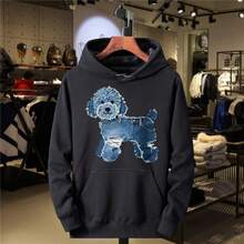 Blue Poodle In Graphic Print Hoodie Casual Style Unisex Sweatshirt Breathable Soft Fleece Lined Hoodie Men And Women Birthday Party Wear Comfortable And Stylish Everyday Outfit Choice,Valentine's Day Couple Outfits