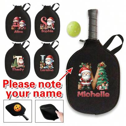 Customized Exclusive Pickleball Paddle Storage Bag, Portable, Spacious Storage Space Suitable For Pickleball, Table Tennis, And Tennis Rackets - Perfect For Outdoor Enthusiasts And Athletes, With Unique Customized Christmas Patterns