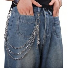 1-Piece Multi-Layer Starfish Decor Metal Pants Chain, Silver Alloy Material, Multi-Star Pendant Design, Street Edgy Style Waist Chain - Compatible With Jeans Accessories, Daily Outings, Parties, Halloween & Christmas Looks