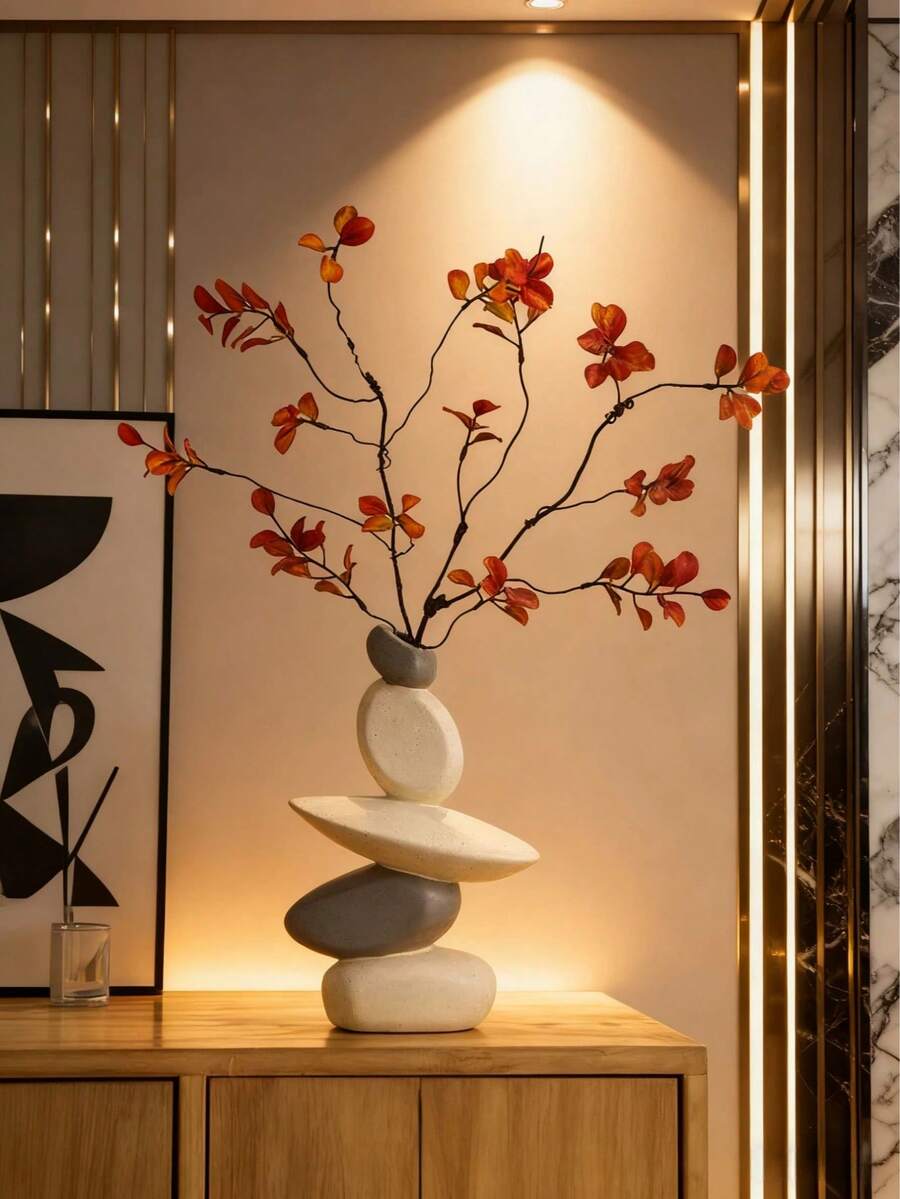 家居装饰品，北欧风格客厅电视柜和酒柜入口石花瓶装饰，创意摆设，砂岩色石雕，树脂工艺品，豪华客厅装饰，乔迁新居礼品花瓶和装饰品 - 彩色 - 查看 1