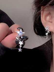 Rhinestone Star & Moon Decor Earrings - Silver - View 1