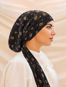 1pc New Ditsy Floral Crinkle Headscarf Hat, Versatile Women's Long Tail Tie Headband Cap, Fashionable & Elegant - Multicolor - View 14