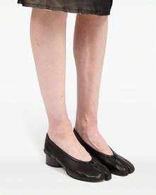 KOKOMOMO Black Split Toe Ballet Heels For Women Japanese Tabi Shoes Cylindrical Low Heels Pumps Chunky Block Heel Office Wedding Party Dress Shoes 12 INCHChristmas - 淺紫色皺紋 - 查看 8