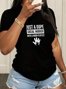 Funny Social Worker Shirt, Social Worker T Shirt, Social Worker Gift, Just A Dope Social Worker With A Hood Playlist - 黑色 - 查看 8