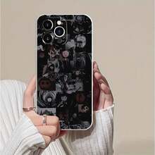 Funda para teléfono con collage de personajes terroríficos y temática oscura, compatible con  16 Pro Max,  15 Pro Max,  13 y  12. Fabricada en TPU, ofrece protección contra golpes y caídas. Un regalo perfecto para familiares, amigos, seres queridos, parejas y para Halloween. - Negro - Ver 5