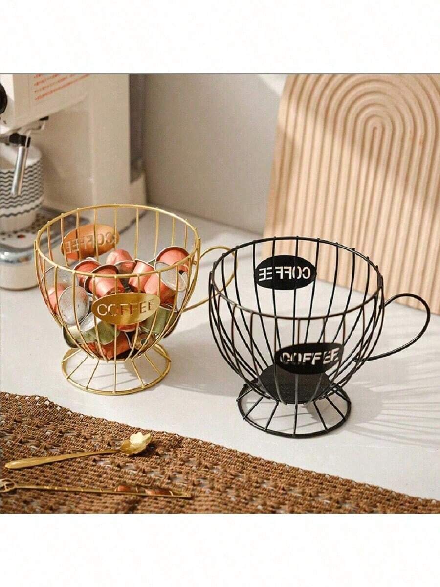 Giỏ đựng viên nang cà phê và bông trang điểm bằng dây kim loại màu đen, hộp đựng đồ bằng kim loại dung tích lớn, giỏ đựng phụ kiện quầy cà phê văn phòng và mặt bàn bếp, hộp đựng kem và siro, đồ trang trí phòng.