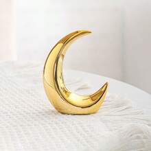 1 pieza Decoración de luna creciente de cerámica, decoración del Eid Mubarak de Oriente Medio, oso de luna dorado, artesanía de cerámica, adorno de mesa para sala de estar, dormitorio y hogar - Multicolor - Ver 4