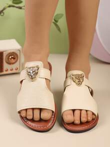 Girls' Fashionable Animal Print Beach Sandals, Unique Style Suitable For Home, Travel, Beach, And Various Photoshoots - Beige - View 1