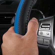 Leather Car Steering Wheel Cover, Non - Slip Car Wheel Cover Protector Breathable Microfiber Leather Universal Fit Most Beige - Blue-2 - View 5